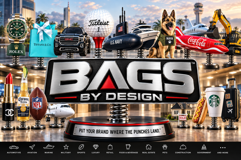 Client-supplied Bags by Design brand vision showing spring-mounted promotional product concepts